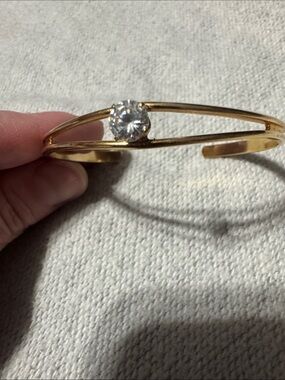 Gold-Tone Open Cuff Bracelet with Clear Crystal Accent